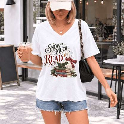 Snow Much to Read Ultra-Soft V-Neck | Cozy Christmas Book Lover Gift White