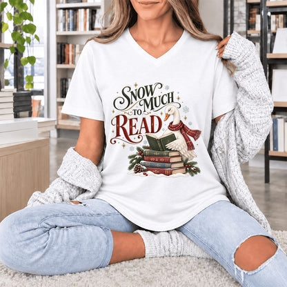 Snow Much to Read Ultra-Soft V-Neck | Cozy Christmas Book Lover Gift White