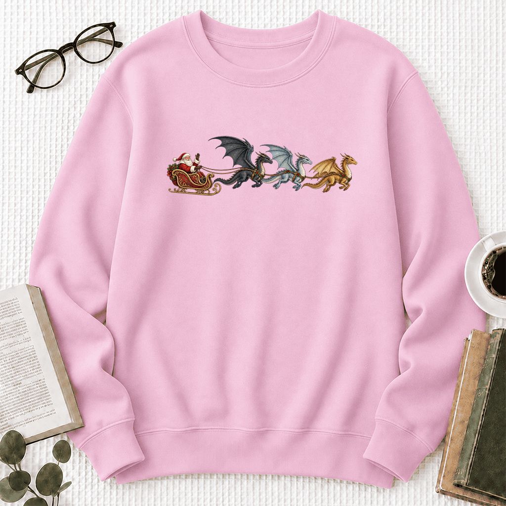 Santa Claus on Dragon Sleigh Printed Sweatshirt | Christmas Reader Gift Light Pink