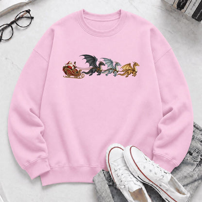 Santa Claus on Dragon Sleigh Printed Sweatshirt | Christmas Reader Gift Light Pink