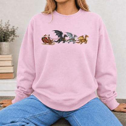 Santa Claus on Dragon Sleigh Printed Sweatshirt | Christmas Reader Gift Light Pink