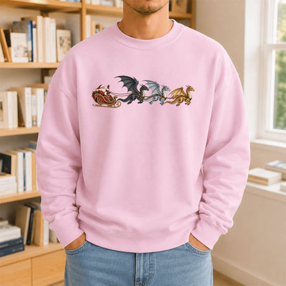 Santa Claus on Dragon Sleigh Printed Sweatshirt | Christmas Reader Gift Light Pink