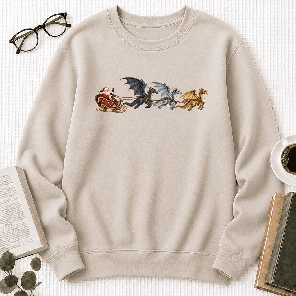 Santa Claus on Dragon Sleigh Printed Sweatshirt | Christmas Reader Gift Sand