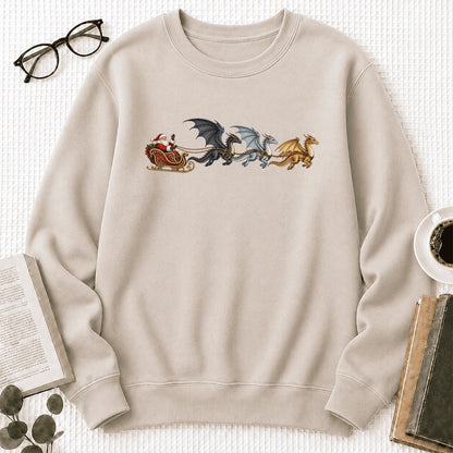 Santa Claus on Dragon Sleigh Printed Sweatshirt | Christmas Reader Gift Sand
