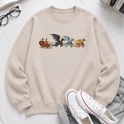 Santa Claus on Dragon Sleigh Printed Sweatshirt | Christmas Reader Gift Sand