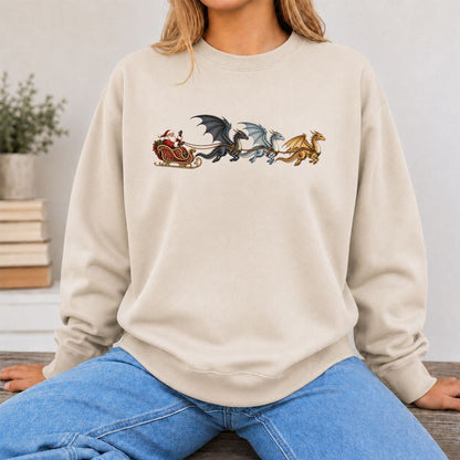 Santa Claus on Dragon Sleigh Printed Sweatshirt | Christmas Reader Gift Sand