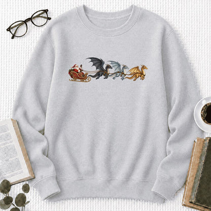 Santa Claus on Dragon Sleigh Printed Sweatshirt | Christmas Reader Gift Sport Grey