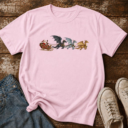 Santa Claus on Dragon Sleigh Printed T-Shirt | Christmas Reader Gift Light Pink