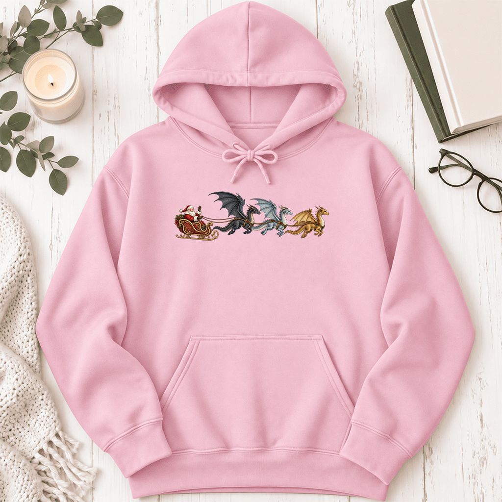 Santa Claus on Dragon Sleigh Softstyle Hoodie | Christmas Reader Gift Light Pink