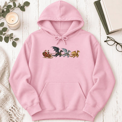 Santa Claus on Dragon Sleigh Softstyle Hoodie | Christmas Reader Gift Light Pink