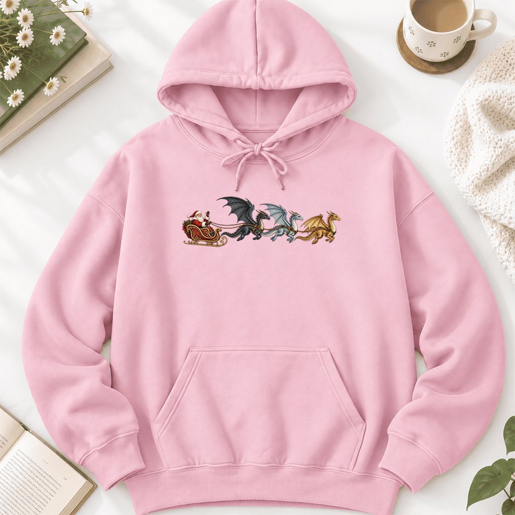 Santa Claus on Dragon Sleigh Softstyle Hoodie | Christmas Reader Gift Light Pink