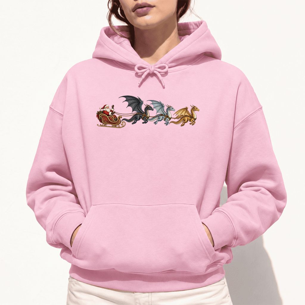 Santa Claus on Dragon Sleigh Softstyle Hoodie | Christmas Reader Gift Light Pink