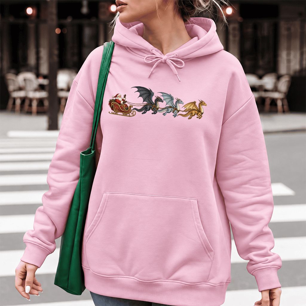 Santa Claus on Dragon Sleigh Softstyle Hoodie | Christmas Reader Gift Light Pink
