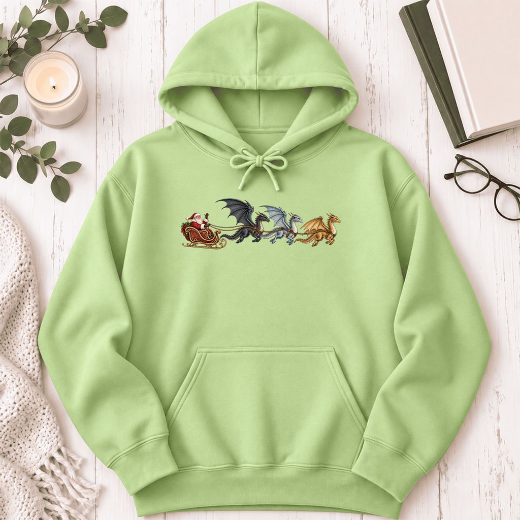 Santa Claus on Dragon Sleigh Softstyle Hoodie | Christmas Reader Gift Pistachio