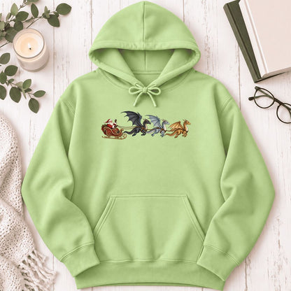 Santa Claus on Dragon Sleigh Softstyle Hoodie | Christmas Reader Gift Pistachio