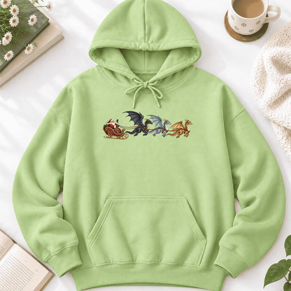 Santa Claus on Dragon Sleigh Softstyle Hoodie | Christmas Reader Gift Pistachio