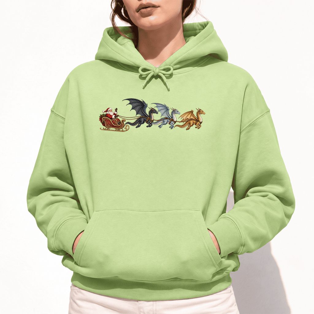 Santa Claus on Dragon Sleigh Softstyle Hoodie | Christmas Reader Gift Pistachio
