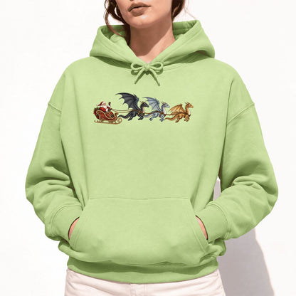 Santa Claus on Dragon Sleigh Softstyle Hoodie | Christmas Reader Gift Pistachio