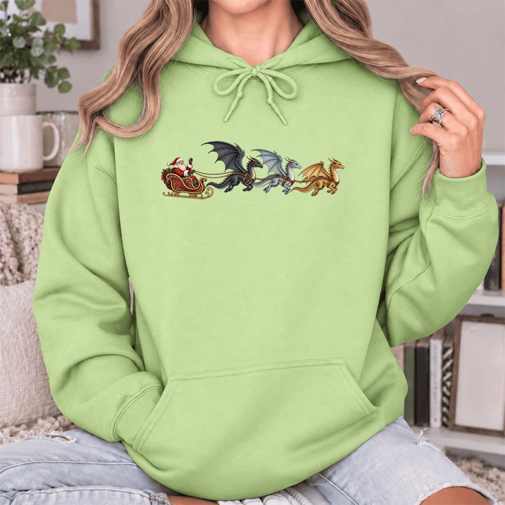 Santa Claus on Dragon Sleigh Softstyle Hoodie | Christmas Reader Gift Pistachio