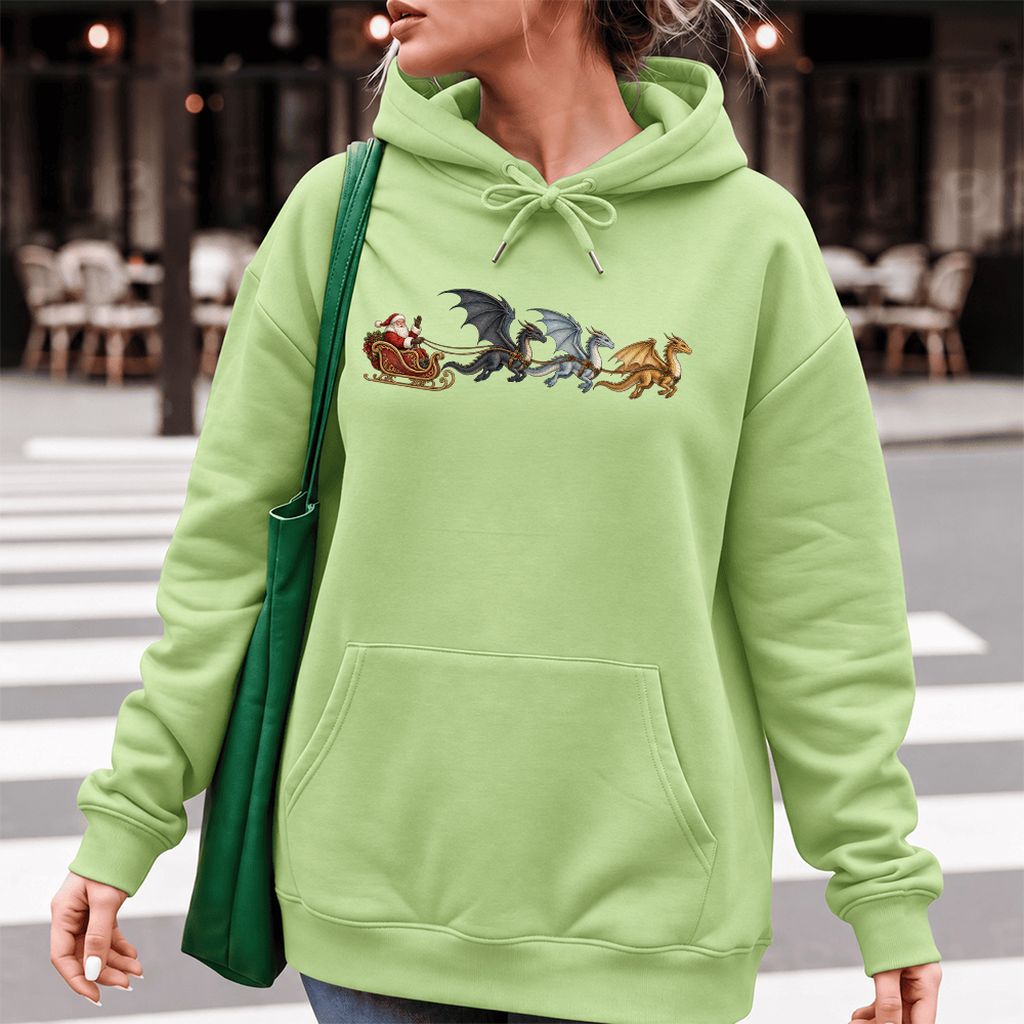 Santa Claus on Dragon Sleigh Softstyle Hoodie | Christmas Reader Gift Pistachio