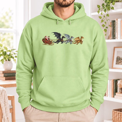 Santa Claus on Dragon Sleigh Softstyle Hoodie | Christmas Reader Gift Pistachio