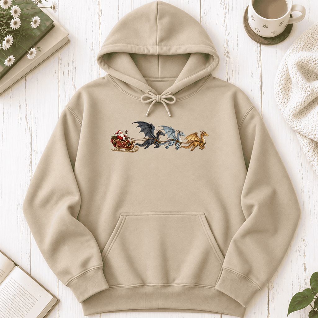Santa Claus on Dragon Sleigh Softstyle Hoodie | Christmas Reader Gift Sand