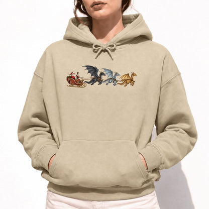 Santa Claus on Dragon Sleigh Softstyle Hoodie | Christmas Reader Gift Sand