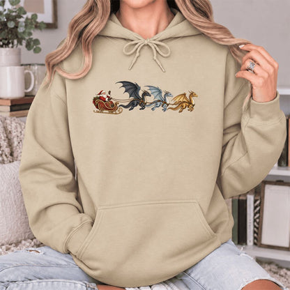 Santa Claus on Dragon Sleigh Softstyle Hoodie | Christmas Reader Gift Sand