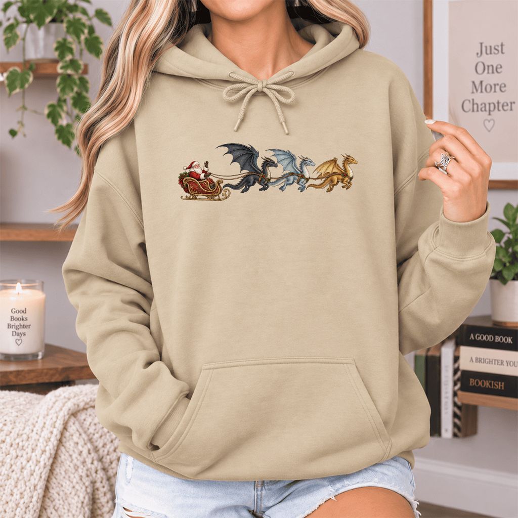 Santa Claus on Dragon Sleigh Softstyle Hoodie | Christmas Reader Gift Sand