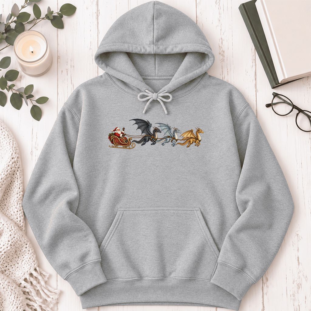 Santa Claus on Dragon Sleigh Softstyle Hoodie | Christmas Reader Gift Sport Grey