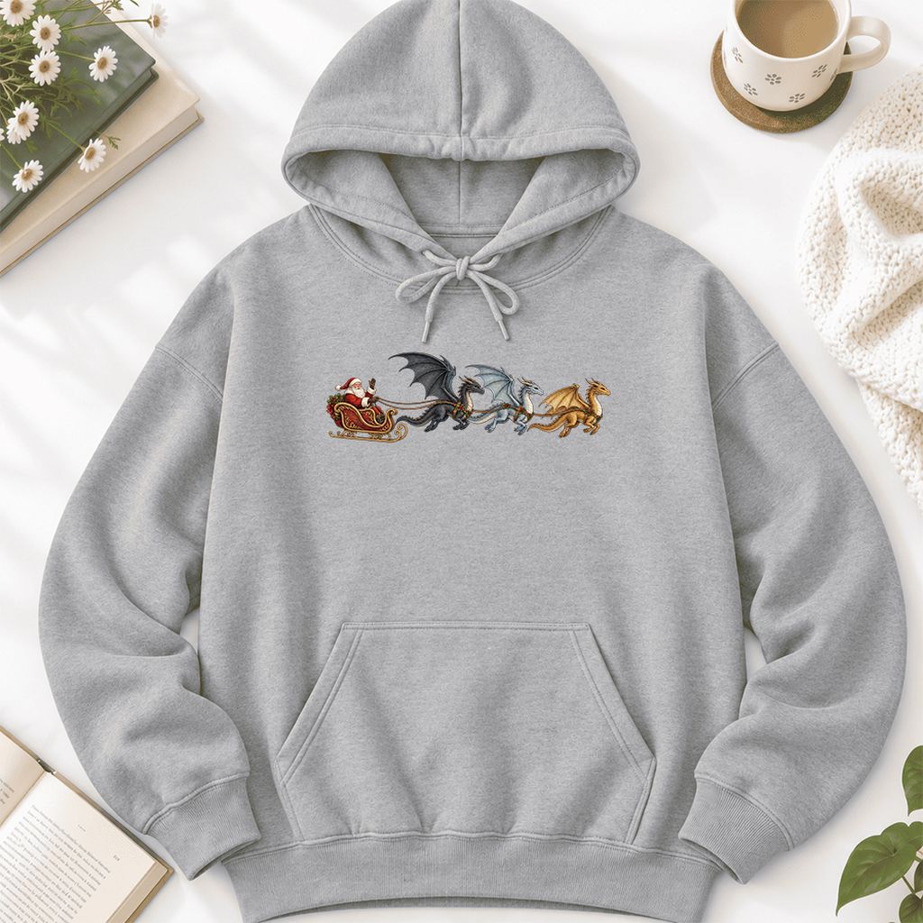 Santa Claus on Dragon Sleigh Softstyle Hoodie | Christmas Reader Gift Sport Grey