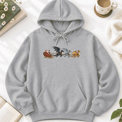 Santa Claus on Dragon Sleigh Softstyle Hoodie | Christmas Reader Gift Sport Grey