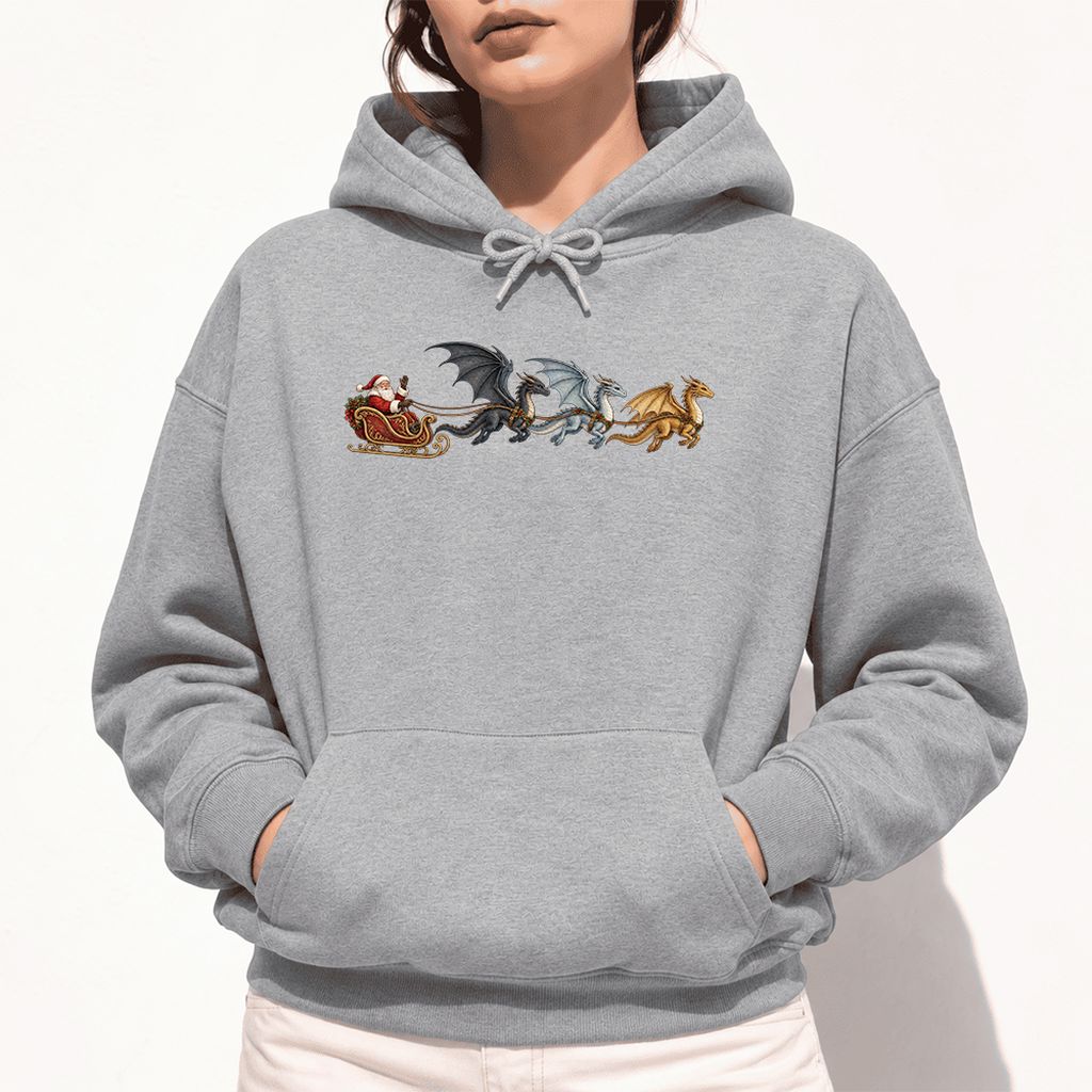 Santa Claus on Dragon Sleigh Softstyle Hoodie | Christmas Reader Gift Sport Grey