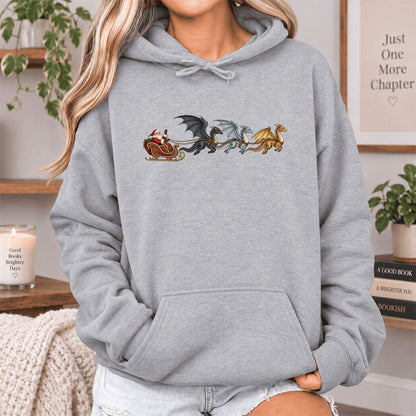 Santa Claus on Dragon Sleigh Softstyle Hoodie | Christmas Reader Gift Sport Grey