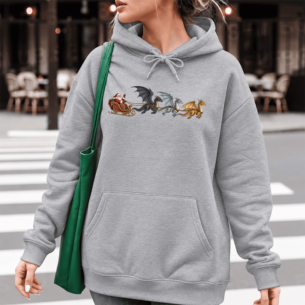 Santa Claus on Dragon Sleigh Softstyle Hoodie | Christmas Reader Gift Sport Grey