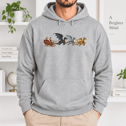 Santa Claus on Dragon Sleigh Softstyle Hoodie | Christmas Reader Gift Sport Grey