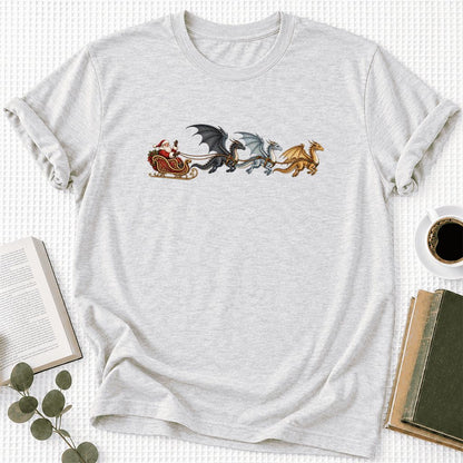 Santa Claus on Dragon Sleigh Ultra-Soft Cotton T-Shirt | Christmas Reader Gift Ash
