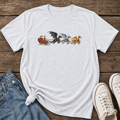 Santa Claus on Dragon Sleigh Ultra-Soft Cotton T-Shirt | Christmas Reader Gift Ash