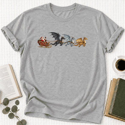 Santa Claus on Dragon Sleigh Ultra-Soft Cotton T-Shirt | Christmas Reader Gift Athletic Heather