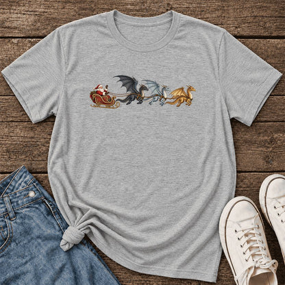 Santa Claus on Dragon Sleigh Ultra-Soft Cotton T-Shirt | Christmas Reader Gift Athletic Heather