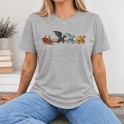 Santa Claus on Dragon Sleigh Ultra-Soft Cotton T-Shirt | Christmas Reader Gift Athletic Heather