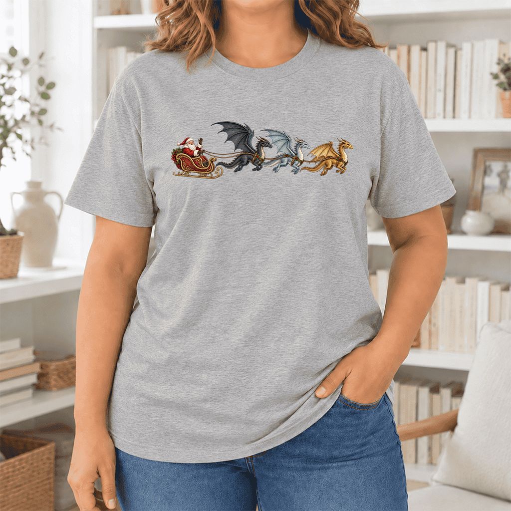 Santa Claus on Dragon Sleigh Ultra-Soft Cotton T-Shirt | Christmas Reader Gift Athletic Heather