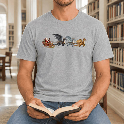 Santa Claus on Dragon Sleigh Ultra-Soft Cotton T-Shirt | Christmas Reader Gift Athletic Heather