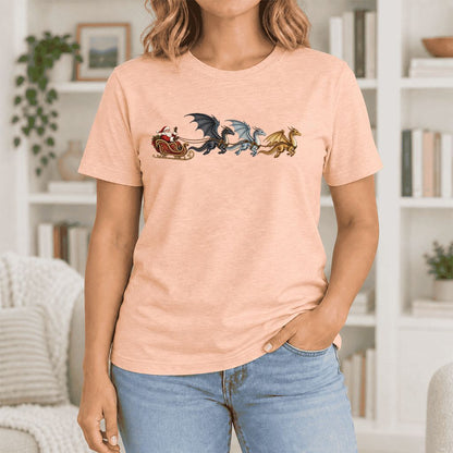 Santa Claus on Dragon Sleigh Ultra-Soft Cotton T-Shirt | Christmas Reader Gift Heather Peach