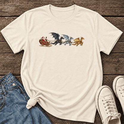 Santa Claus on Dragon Sleigh Ultra-Soft Cotton T-Shirt | Christmas Reader Gift Natural