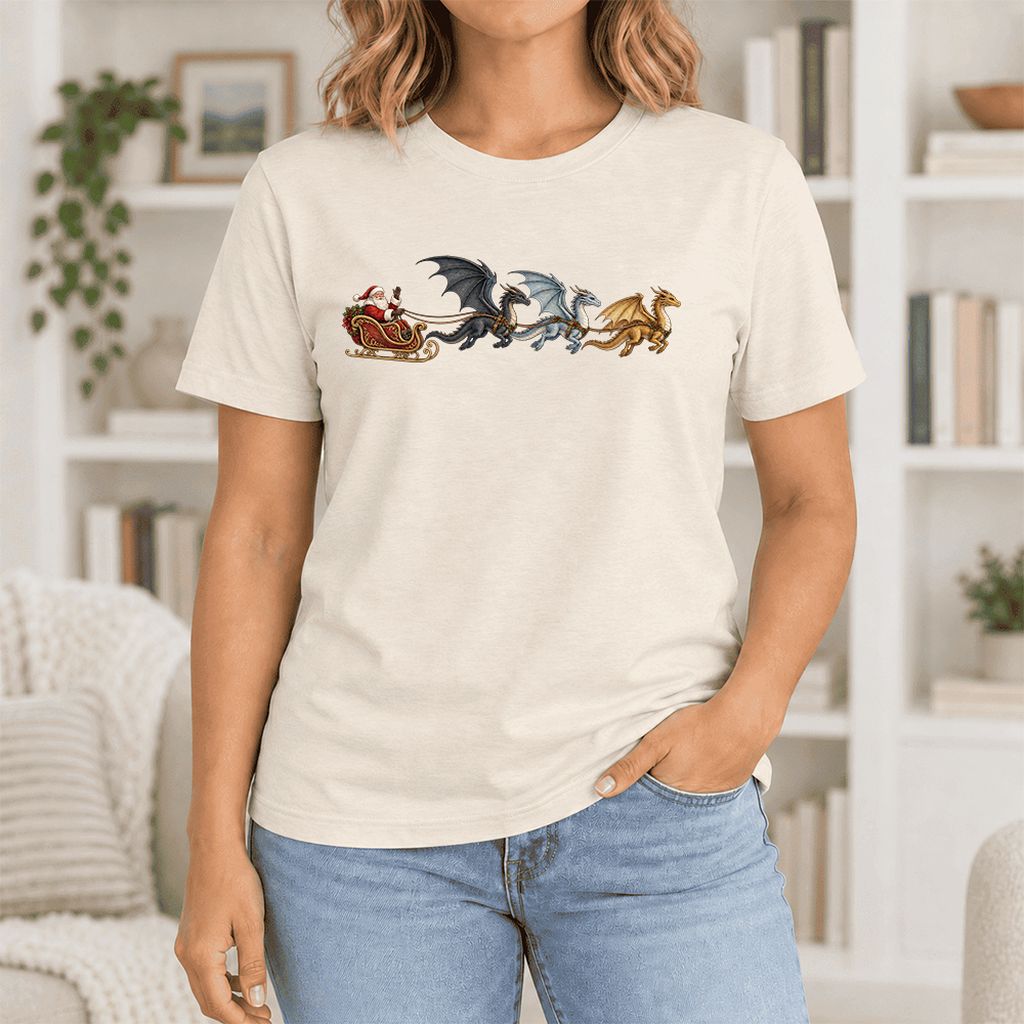 Santa Claus on Dragon Sleigh Ultra-Soft Cotton T-Shirt | Christmas Reader Gift Natural
