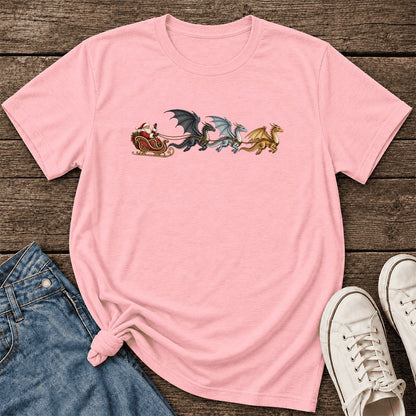 Santa Claus on Dragon Sleigh Ultra-Soft Cotton T-Shirt | Christmas Reader Gift Pink