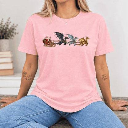 Santa Claus on Dragon Sleigh Ultra-Soft Cotton T-Shirt | Christmas Reader Gift Pink
