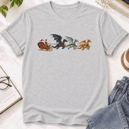 Santa Claus on Dragon Sleigh Ultra-Soft V-Neck | Christmas Reader Gift Ash