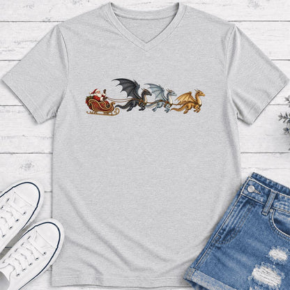 Santa Claus on Dragon Sleigh Ultra-Soft V-Neck | Christmas Reader Gift Ash